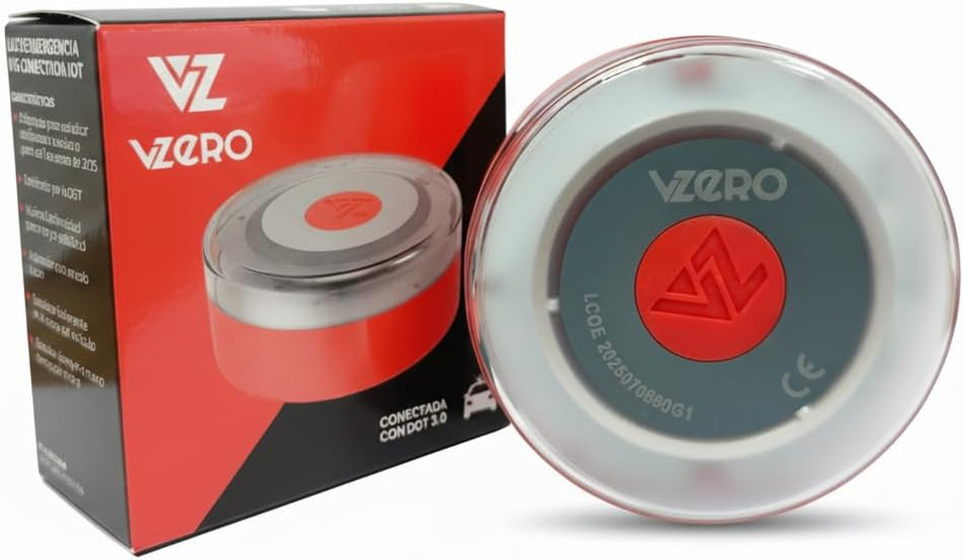 Vzero - Luz De Emergencia V16 Con Geolocalización, Señal Homologada Conectada Con DGT 3.0, Apta Para 2026, Baliza Para Coche Con Esim Incluida, Alta Potencia Y Sistema Eye Protect