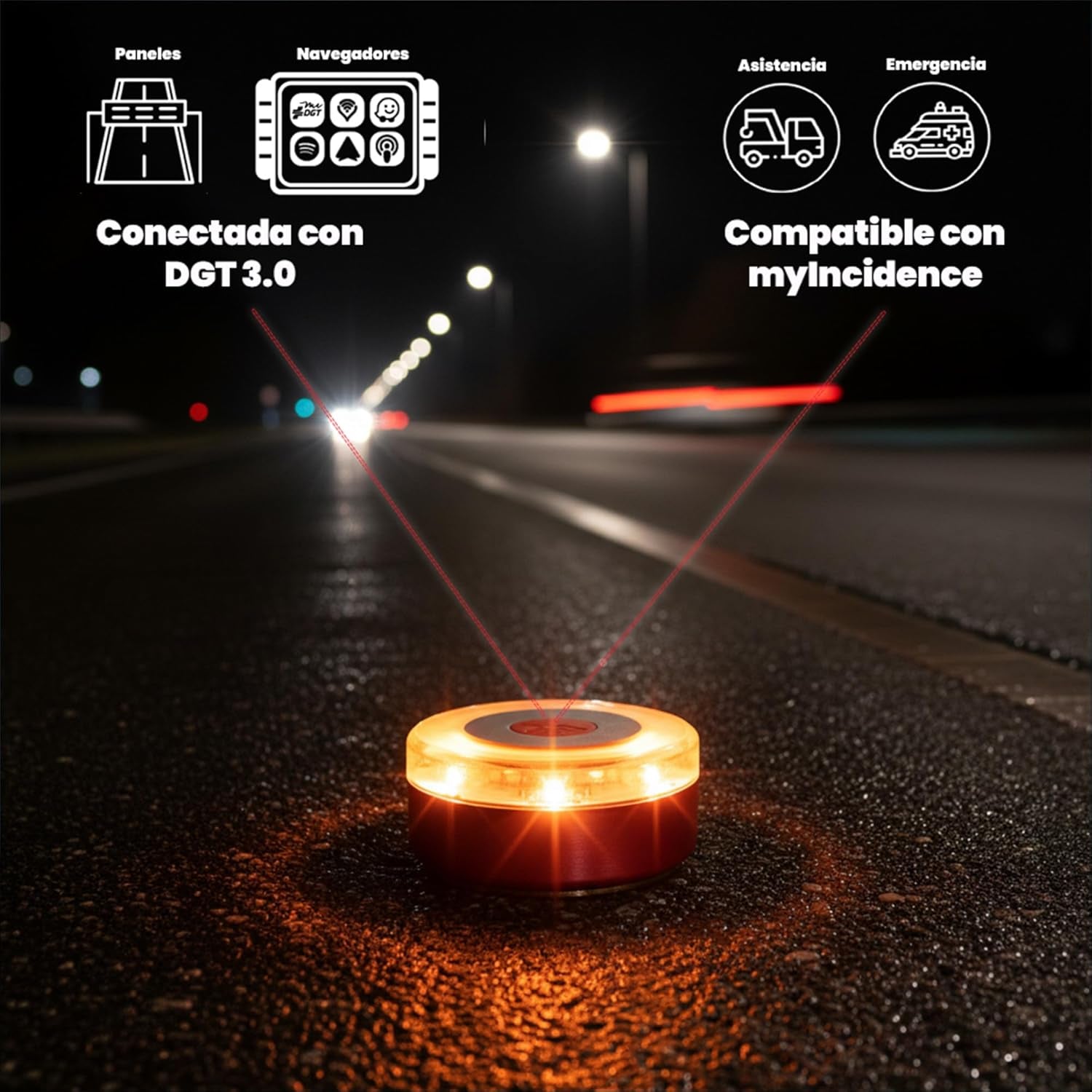 Vzero - Luz De Emergencia V16 Con Geolocalización, Señal Homologada Conectada Con DGT 3.0, Apta Para 2026, Baliza Para Coche Con Esim Incluida, Alta Potencia Y Sistema Eye Protect