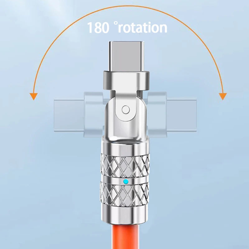 Cable de datos y carga USB tipo C con rotación de 180 grados, de carga rápida con transferencia de datos de alta velocidad