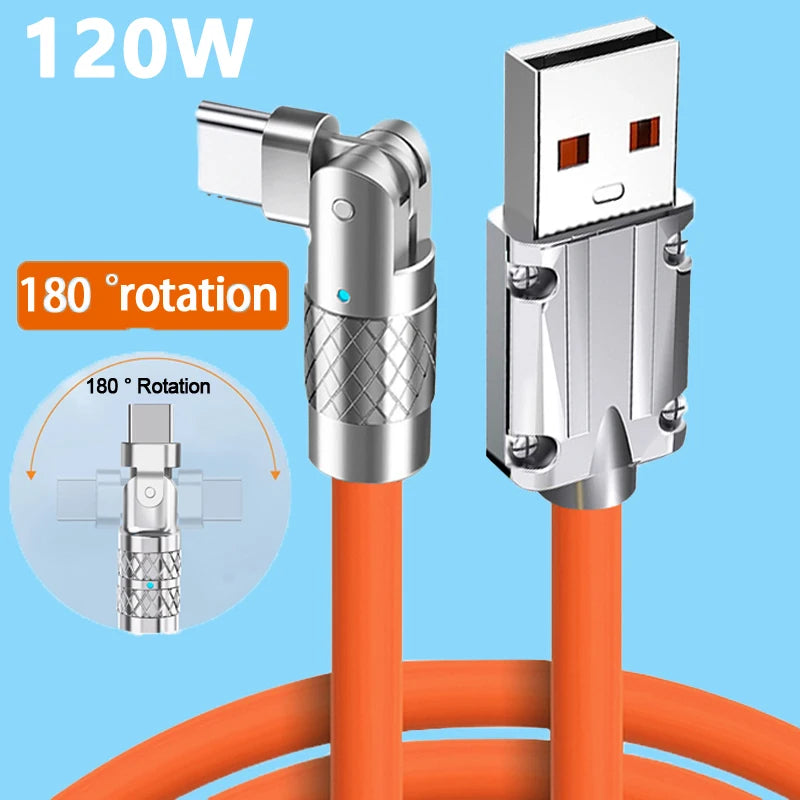 Cable de datos y carga USB tipo C con rotación de 180 grados, de carga rápida con transferencia de datos de alta velocidad