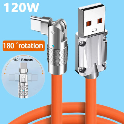 Cable de datos y carga USB tipo C con rotación de 180 grados, de carga rápida con transferencia de datos de alta velocidad